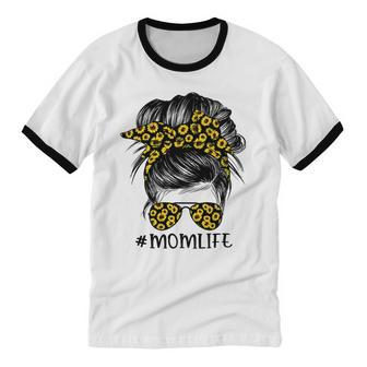 Mother Sunflowers Mom Life Messy Bun Hair Sunglasses Mom Cotton Ringer T-Shirt - Monsterry DE