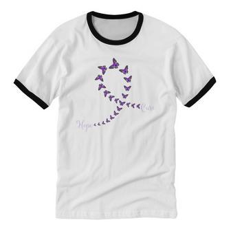 Pancreatic Cancer Awareness Women Hope Cure Butterfly Cotton Ringer T-Shirt - Monsterry UK