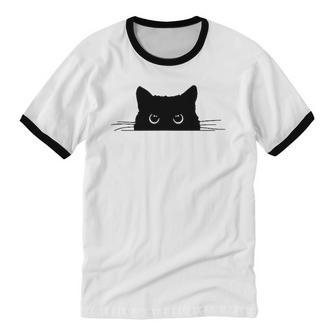 Pocket Black Cat Lover Women Cotton Ringer T-Shirt - Monsterry UK