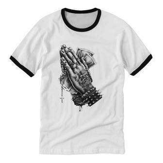 Praying Hands Money Respect Cotton Ringer T-Shirt - Monsterry AU