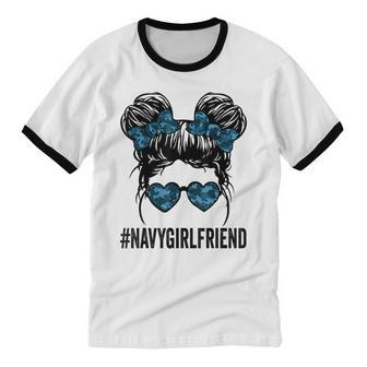 Proud Navy Girlfriend For Proud Navy Women Cotton Ringer T-Shirt - Monsterry AU