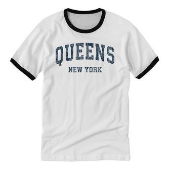 Queens New York Ny Vintage Varsity Sports Navy Cotton Ringer T-Shirt - Monsterry UK