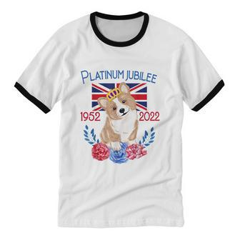 Queen's Platinum Jubilee 2022 British Monarch Queen Corgi Tshirt Cotton Ringer T-Shirt - Monsterry