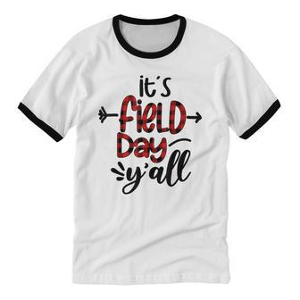 Red Plaid It's Field Day Y'all Teacher Cotton Ringer T-Shirt - Monsterry DE