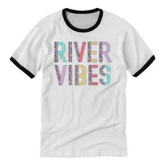 River Vibes Summer Vibes Vacation Leopard Women Cotton Ringer T-Shirt - Monsterry