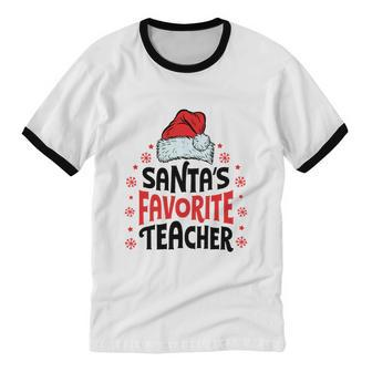 Santa's Favorite Teacher Christmas Women Men Santa Hat Cotton Ringer T-Shirt - Monsterry