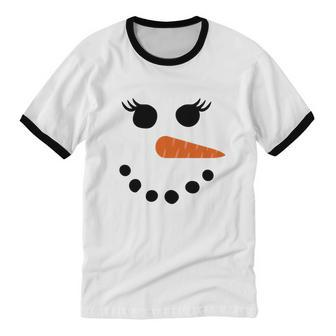 Snowman Shirt For Women Eyelashes Glasses Christmas Winter Cotton Ringer T-Shirt - Monsterry AU