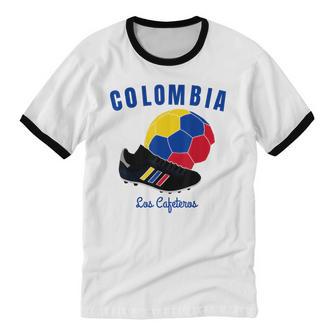 Soccer Boot Ball Cafeteros Colombia Flag Football Women Cotton Ringer T-Shirt - Monsterry CA