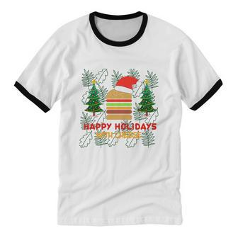 Ugly Christmas Sweater Burger Happy Holidays With Cheese V17 Cotton Ringer T-Shirt - Monsterry DE