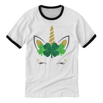 Unicorn Face St Patrick's Day Girls Cotton Ringer T-Shirt - Monsterry CA