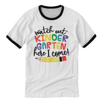 Watch Out Kindergarten Here I Come Girls Kindergarten Cotton Ringer T-Shirt - Monsterry DE