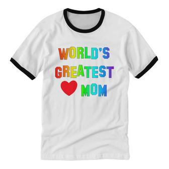 World's Greatest Mom Rainbow Cotton Ringer T-Shirt - Monsterry UK