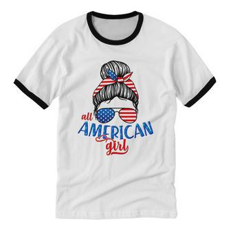 Cute All American Girl Usa Flag Cotton Ringer T-Shirt - Monsterry CA