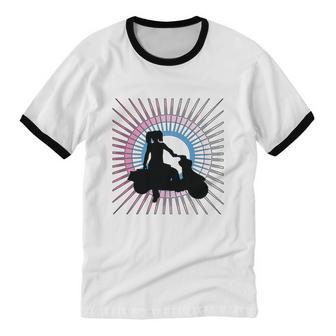 Girl On Moped Cotton Ringer T-Shirt - Monsterry