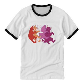 Lgbtq Lesbian Pride Flag Cats Pile Lesbian Cotton Ringer T-Shirt - Monsterry DE