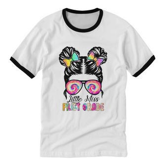 Little Miss First Grade Girls Back To School Cotton Ringer T-Shirt - Monsterry