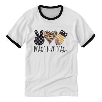 Peace Love Teach Back To School Teacher Cotton Ringer T-Shirt - Monsterry
