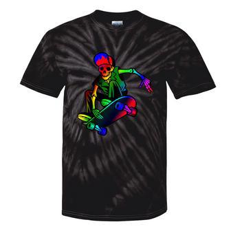 Skeleton On Skateboard Rainbow Skater Graffiti Skateboarding Tie-Dye T-shirts - Monsterry DE