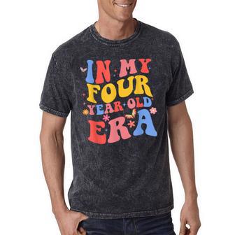 Groovy In My Four Year Old Era 4Th Birthday 4 Years Old Kid Mineral Wash Tshirts - Monsterry