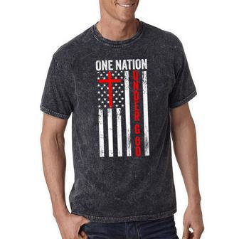 One Nation Under God Usa Flag Cross Jesus Christian Bible Mineral Wash Tshirts - Monsterry UK