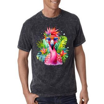 Pink Flamingo Party Tropical Bird With Sunglasses Vacation Mineral Wash Tshirts - Monsterry UK