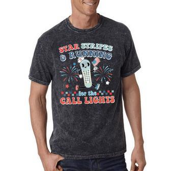 Stars And Stripes Running For Call Lights 4Th Of July Nurse Mineral Wash Tshirts - Monsterry