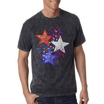 Girl 4Th Of July Red White Blue Star American Firework Mineral Wash Tshirts - Monsterry UK