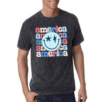 Retro America Groovy Smile Face American Flag 4Th Of July Mineral Wash Tshirts - Monsterry