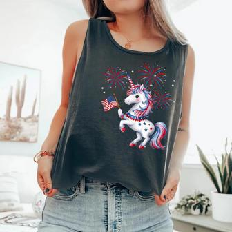 Cute Patriotic Americorn Unicorn Fireworks Girls 4Th Of July Comfort Colors Tank Top - Monsterry