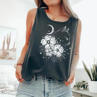 Mystic Cat With Moon And Flowers Astrology Esoteric Cat Comfort Colors Tank Top - Monsterry UK