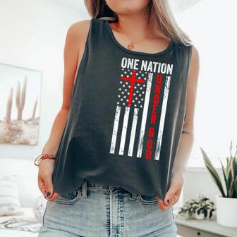 One Nation Under God Usa Flag Cross Jesus Christian Bible Comfort Colors Tank Top - Monsterry