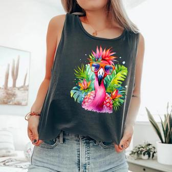 Pink Flamingo Party Tropical Bird With Sunglasses Vacation Comfort Colors Tank Top - Monsterry DE