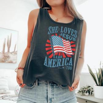 She Loves Jesus And America Too Fourth Of July Women Comfort Colors Tank Top - Monsterry DE