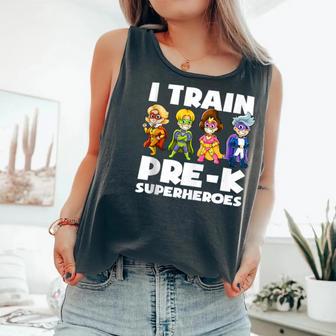 Super Hero Teacher Apparel I Train Pre-K Superheroes Comfort Colors Tank Top - Monsterry DE