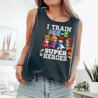 I Train Pre-K Superheroes Back To School Teacher Kid Comfort Colors Tank Top - Monsterry