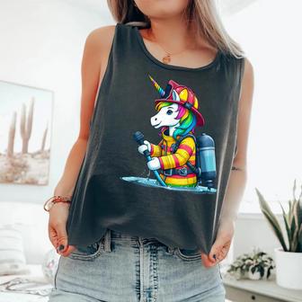 Unicorn Firefighter Fireman Birthday Party Girl Love Comfort Colors Tank Top - Monsterry UK