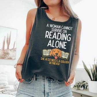 Woman Book Librarian Reading Golden Retriever Dog Women Comfort Colors Tank Top - Monsterry AU