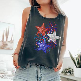 Girl 4Th Of July Red White Blue Star American Firework Comfort Colors Tank Top - Monsterry