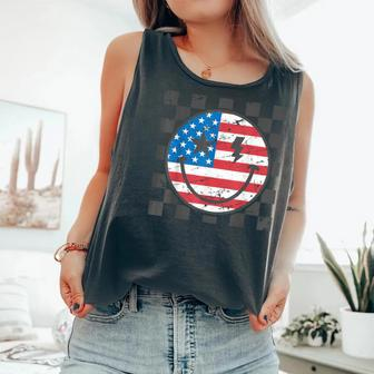 Happy 4Th Of July Groovy Smile Face Red White Blue Usa Flag Comfort Colors Tank Top - Monsterry