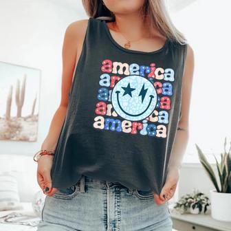 Retro America Groovy Smile Face American Flag 4Th Of July Comfort Colors Tank Top - Monsterry CA