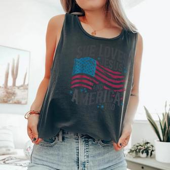 She Loves Jesus And America Too Flag Christian 4Th Of July Comfort Colors Tank Top - Monsterry UK
