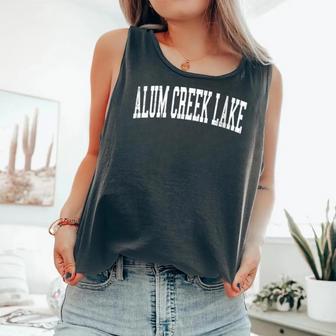 Vintage Alum Creek Lake Distressed White Varsity Style Comfort Colors Tank Top - Monsterry DE