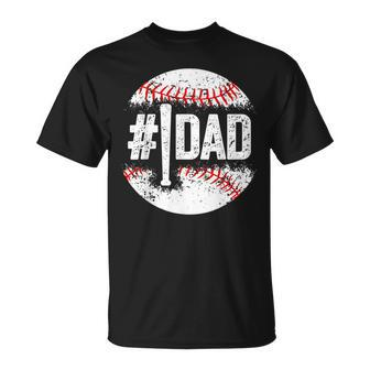 1 Dad Baseball Number One Daddy Son Baseball Father's Day T-Shirt - Monsterry