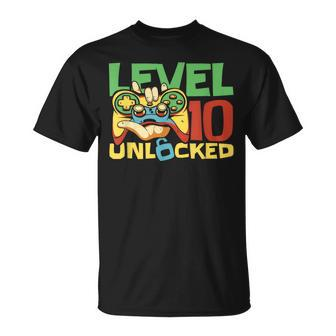 10 Year Old Gamer Gaming 10Th Birthday Level 10 Unlocked T-Shirt | Mazezy DE