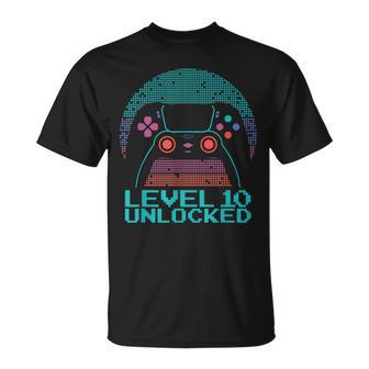 10 Year Old Gamer Gaming 10Th Birthday Level 10 Unlocked T-Shirt - Seseable