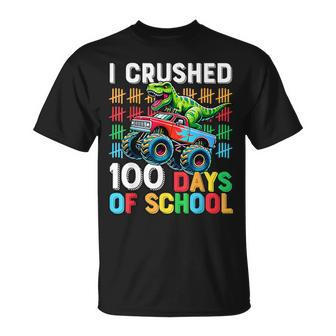 100 Days Of School Monster Truck 100Th Day Of School T-Rex T-Shirt - Seseable