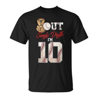 10Th Birthday Boys Baseball Peace Out Single Digits T-Shirt - Seseable