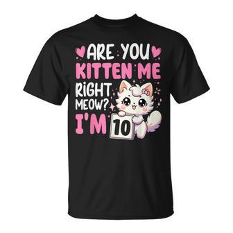 10Th Birthday For Girl 10Yr Ten 10 Year Old Kitten Cat T-Shirt - Monsterry