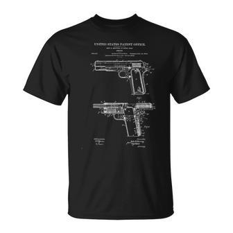 1911 Retrointage Handgun Chart Blue Break Pistol 45Acp T-Shirt - Geschenkecke