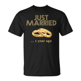 1St Wedding Anniversary Just Married 1 Year Ago T-Shirt - Monsterry UK